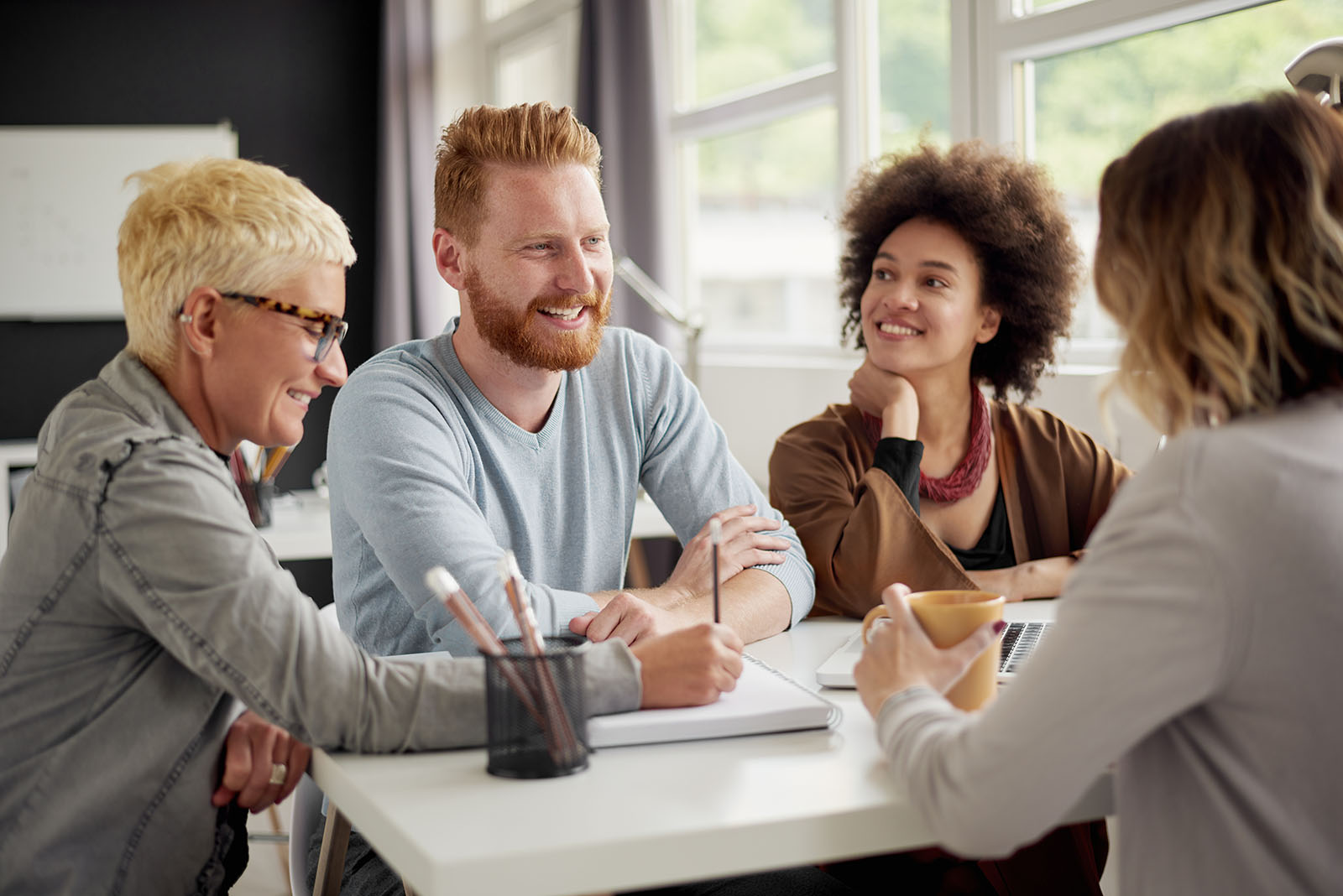 Business team collaborating in a modern office